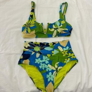 Floral Bikini Set in Blue and Green